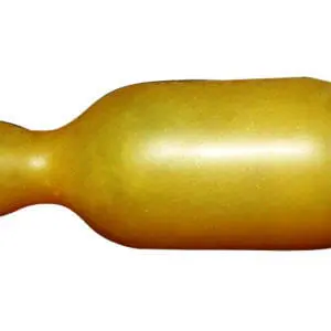 A yellow bottle is sitting on the floor.